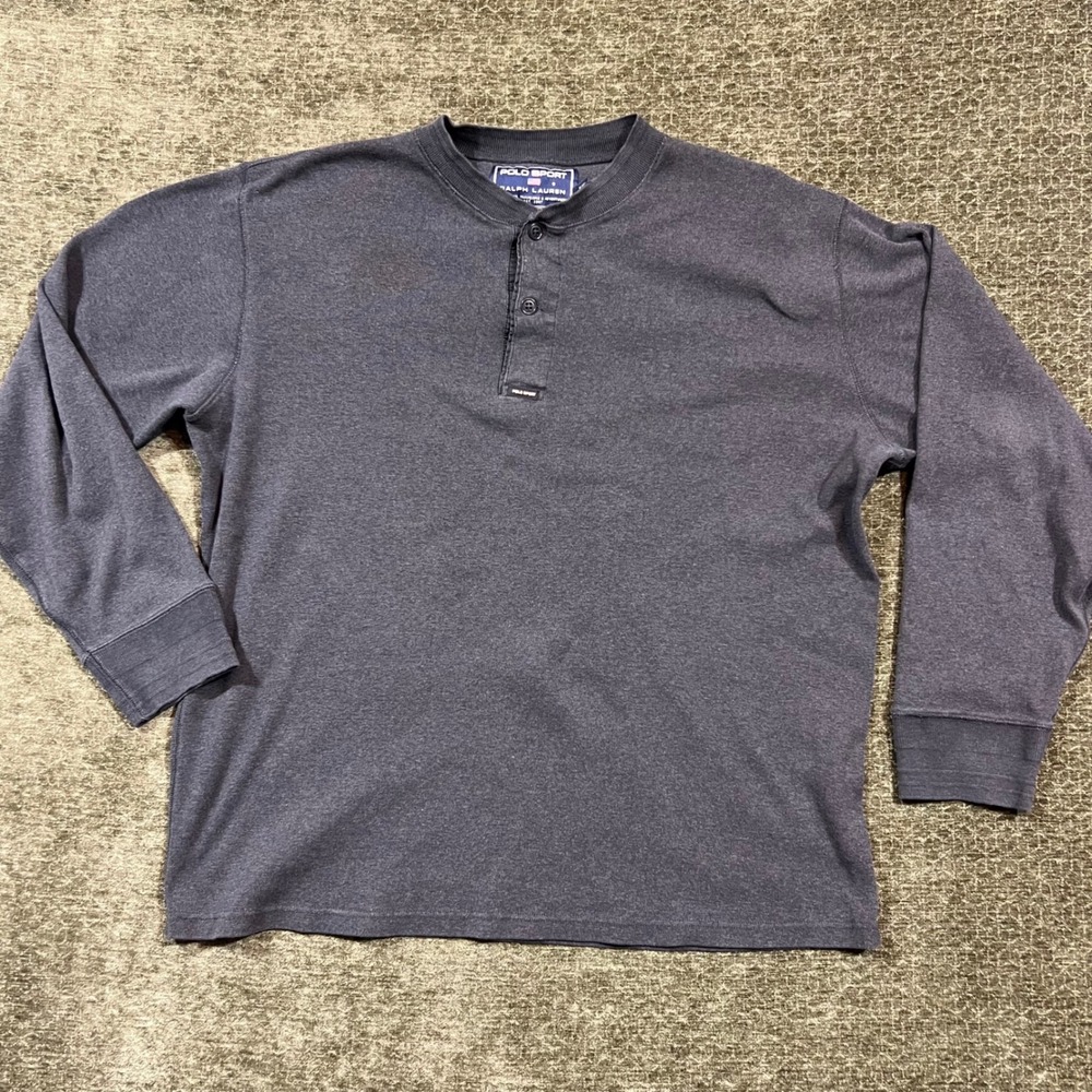 Polo Sport Henley Shirt Mens XL Blue Long Sleeve Cotton 3-Button Pullover